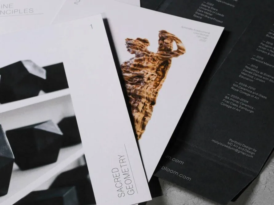 B2B presentation documents on a table, examples of professional brochures